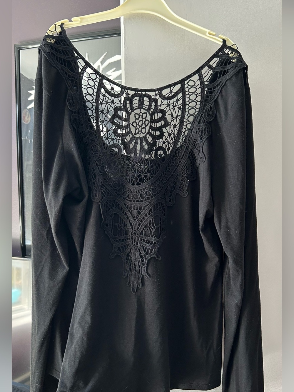 Plus size Forever 21 Black Long Sleeve Top with Crochet Lace Back